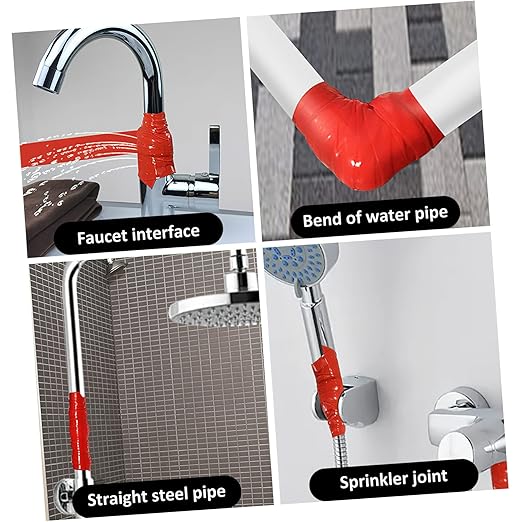 Pipe Sealing Tape Self Adhesive Silicone Rubber Leak Repair Tape for Plumbing Flexible Sealant for Water Pipes Faucets Heating Joints Red