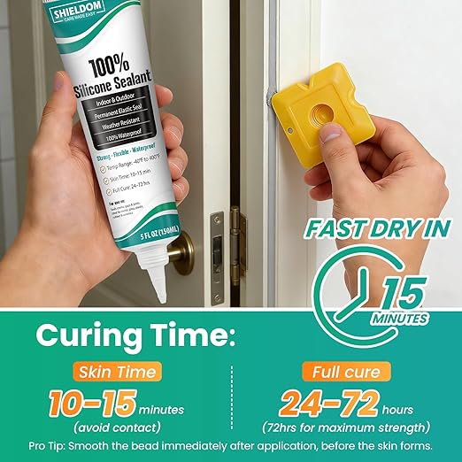 SHIELDOM Silicone Sealant Adhesive Silicone Caulk with Finishing Tool 100% Waterproof Seal Shrink & Crack Proof, Flexible, Strong Adhesion for Automotive, Bathroom, Kitchen, Windows 150ML/5Oz (Grey)