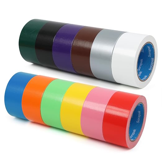 Colored Duct Tape 12 Pack, 2 in x 20 yd, Rainbow Tape for DIY Crafts | Strong Adhesive, Easy Tear, Waterproof for Packing, Repairs, Color Coding, Home, School & Office