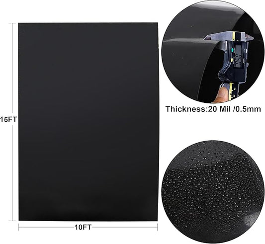 Adroiteet 10 x 15 FT Pond Liner, 20 Mil Fish Pond HDPE Liner, Pond Liners for Outdoor Ponds, Koi Ponds, Garden Fountain, Waterfall