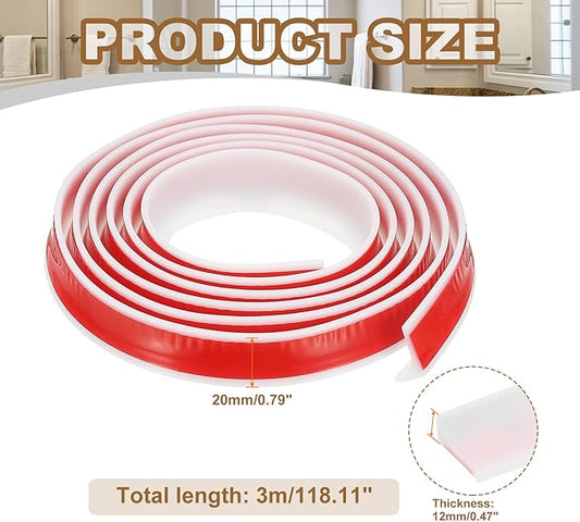 PATIKIL 118 Inch Collapsible Shower Threshold Water Dam Guard, Shower Stopper Barrier Self Adhesive Sink Splash Guard for Frameless Shower Door Bottom, White (0.8"Wx0.5"T)