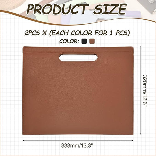 PATIKIL 2Pcs Leather Folder, 13.3x12.6 Magnetic Leather Document Holder File Folder PU Pouch Bag Portfolio File Organizer Handbag Personal Envelope Waterproof for Traveling, Brown Black