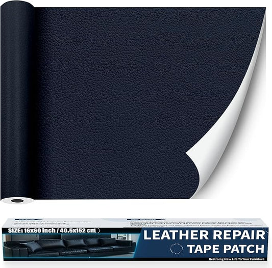 Zenyao Leather Repair Patch Tape - Self Adhesive Leather Repair Kit for Car Seat Furniture, Heavy Duty Vinyl Repair Patch for Couch Sofa, Waterproof Fix for Tears, 12x30 Inch Roll, Navy Blue