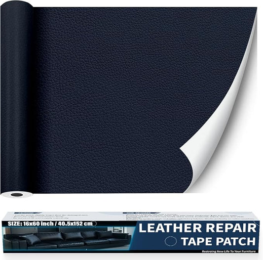 Zenyao Leather Repair Patch for Furniture - Self Adhesive Leather Repair Tape Kit, Vinyl Repair Patch, Ideal for Car Seats Couch Sofa Office Chair, 16x30 Inch, Navy Blue