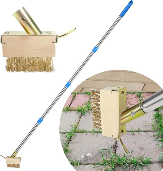 Crack Weeder, Moss Remover Tool, Manual Crevice Weeding Tool, Weed Puller Tool with 67-inch Long Handle for Deck, Paver, Patio, Walkway, Driveway - 2 Brush Heads 2026V
