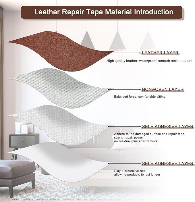 JDLUGH Sofa Leather Repair Patch Tape, 8.2x11 Inch2PCS Self Adhesive Couch, Car Seat, Office Chair, Leather Furniture, Vinyl Repair Patch Kit for Furniture (Brown)