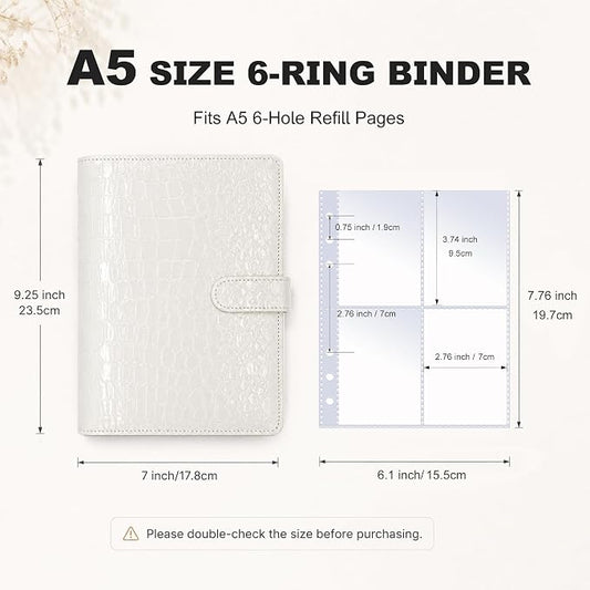 Convend A5 Kpop Photocard Binder,6 Ring Refillable Binder Album with 240 Card Slots,PU Leather Cover,Magnetic Closure for K-pop Photocards,Trading Cards,Game Cards,White Croc Textured