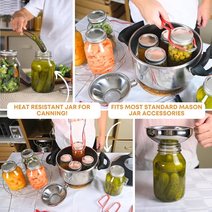 FastRack Regular Mouth Glass Mason Jars with Metal Airtight Lids | 16 oz - Pack of 12 | Large Glass Jars for Food Storage with Lids | Ideal for Canning, Fermentation, Pickling, Kombucha Brewing