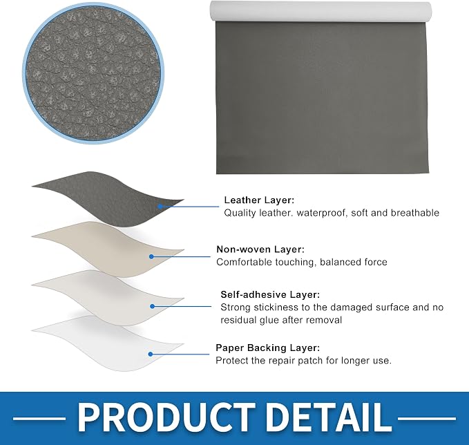 Self Adhesive Leather Repair Patch Strong Stickiness 60"x16" Leather Repair Tape PU Leather Gray 1 Pcs