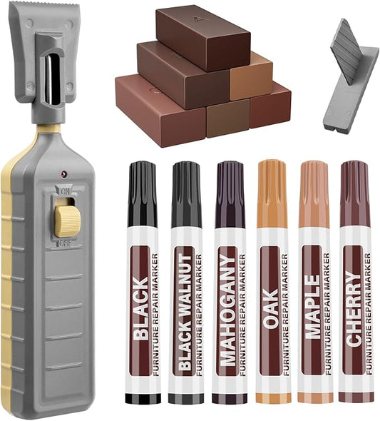 Laminate Floor Repair Kit, 6 Color Linoleum Repair Hard Wax Touch Up Marker with Heat Pen, Hardwood Floor Scratch Repair Cover Scratches, Stains, Cracks, Holes for Door, Cabinet, Table