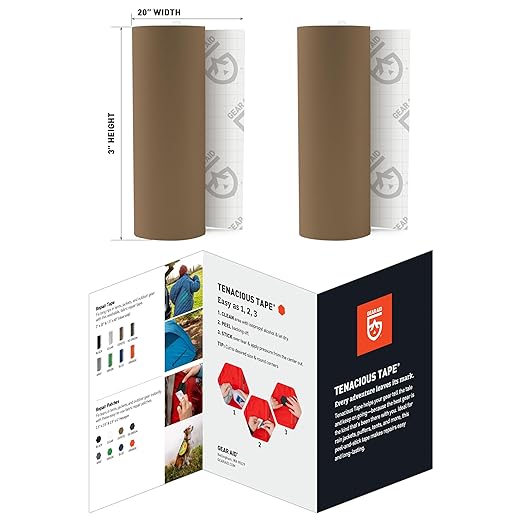 GEAR AID Tenacious Tape 3” x 20” Nylon Fabric Gear Repair Tape, Fix Holes and Rips in Puffy Jackets, Rain Gear, Tents, Sleeping Bags and Outdoor Equipment, Coyote, 2 Rolls