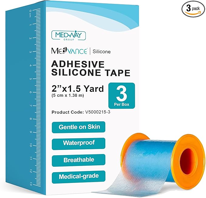 MedVance Silicone Tape Medical, Perforated Surgical Tape Sensitive Skin, Waterproof Tape for Skin, Medical Tape for Wound Care, Eyelash Tape, Gentle Skin Tape, 2" Width (3 Pack, 54 Inches)