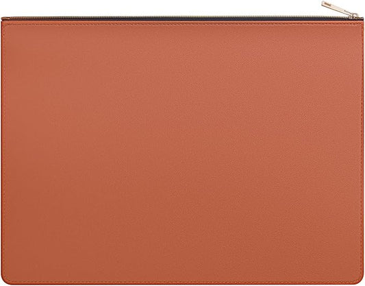 PU Leather A4 File Folder Zipper Document Holder Envelope Folder Case for Receipt Contract (1, Brown)