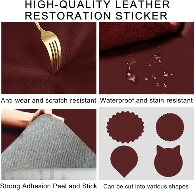 Leather Repair Patch Tape,16x63 inch Self Adhesive Leather Patches for Furniture,Vinyl Leather Repair Kit for Couches,Car Seats,Sofas,Office Chairs,Burgundy
