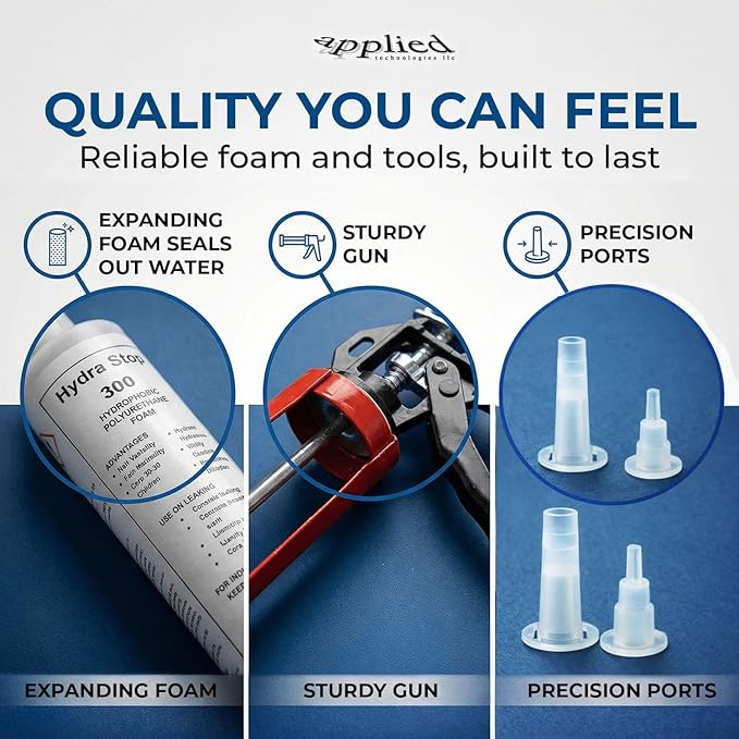 Water Pipe & Foundation Leak Repair Kit, Expanding Waterproof Sealant Foam for Pipe Penetrations Up to 1" Diameter, Basement Waterproofing & Concrete Wall Waterline Leak Sealer, No-Drill DIY Solution