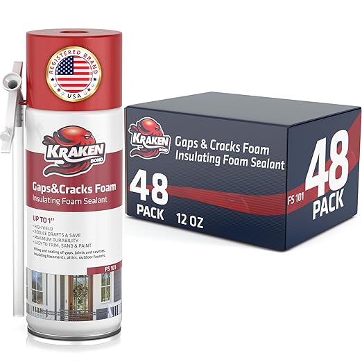 Kraken Bond Gaps & Cracks Expanding Foam Sealant - (48x12oz) High Expansion Polyurethane Spray Foam for Window & Door, Straw Use Waterproof High Yield Gap Filler - 48 Pack