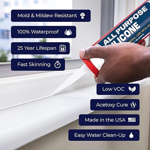 Bond It All Purpose Silicone, Premium General Use Acetoxy Sealant, Waterproof Flexible Silicone for Bathroom, Kitchen, Windows, Doors, Showers, Indoor, Outdoor Sealing, 10 oz, Pack of 12, Brown