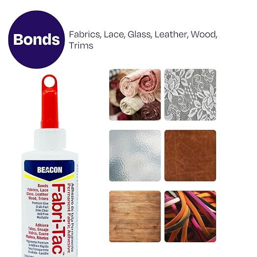 BEACON Fabri-Tac Minis Premium Fabric Glue - Quick Drying, Crystal Clear, Permanent - for Fabrics, Canvas, Lace, Wood and More, .17-Ounce, 3-Pack