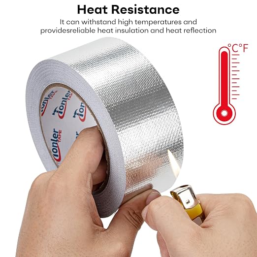 Fiberglass Aluminum Foil Tape 2in×82ft, Heavy Duty Flame Retardant Heat Shield, Reflective Thermal Insulation Adhesive for Exhaust Pipe, Muffler, Automotive & HVAC Duct Sealing