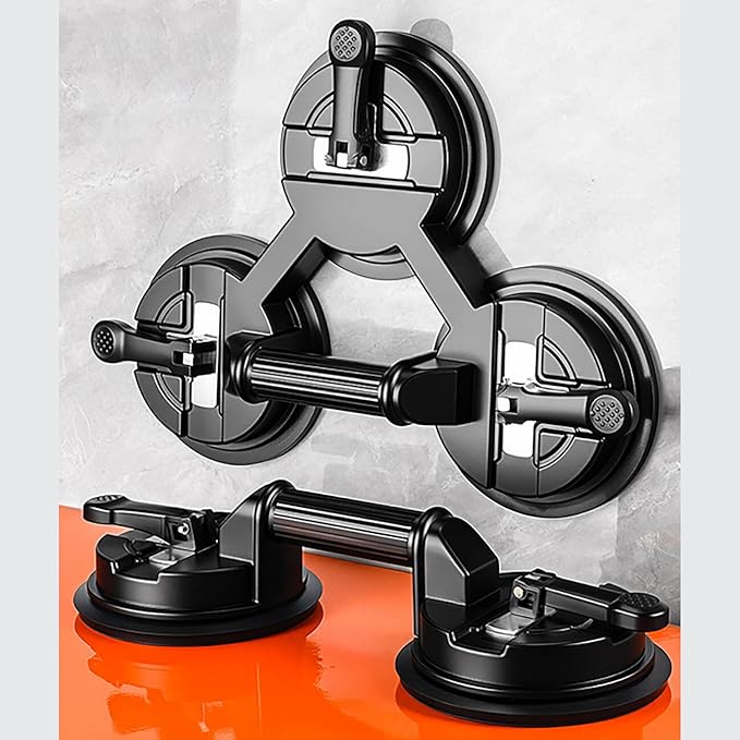 Professional Suction Cup Glass Lifter, Laminate Floor Gap Repair Tool, Aluminum High Vacuum Grip Holder, Floor Gap Repair Kit for Glass, Tile, Smooth Surface Lifting (2 Cups, Black)