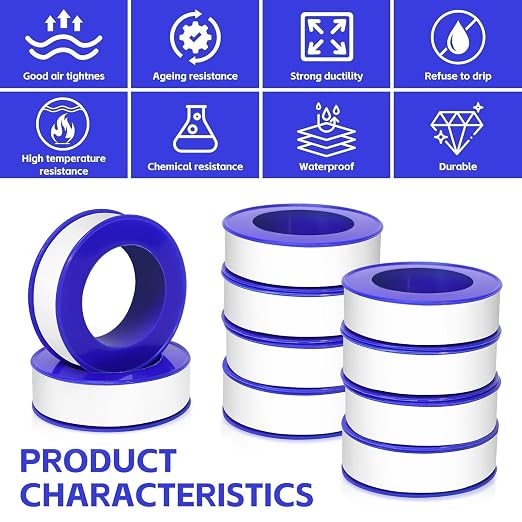 12 Rolls Teflon Tape for Plumbers, 1/2 x 520 Inches PTFE Thread Seal Tape, White Pipe Sealant for Shower Head, Water Pipe Sealing and Leak Prevention, Sealing Tape for Threaded Connections