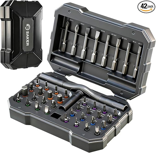 Saker 42-in-1 Magnetic Screwdriver Kit with T Handle Multi-Bit Ratchet Screwdriver Set for Home, Computer, Bicycle, Furniture, DIY Gifts Dark Grey