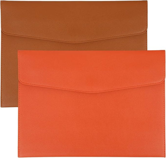 PATIKIL 2Pcs PU Leather A4 File Folder, Document Holder Envelope Waterproof Napa Texture Filing Organizer Portfolio Folder Case with Magnetic Snap Closure for Home Office, Brown, Orange