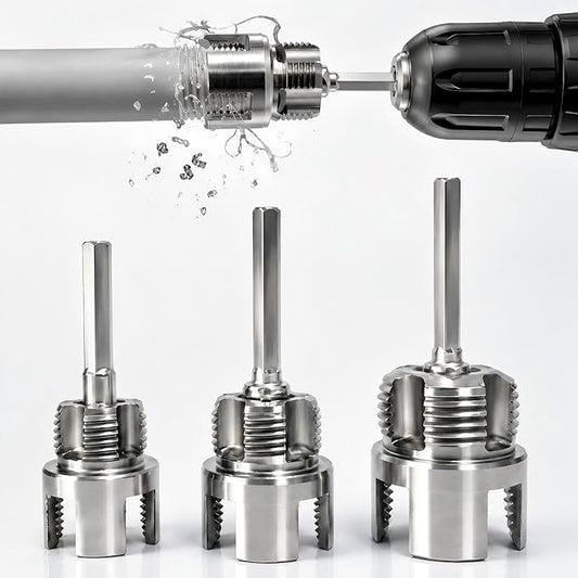 3 Pcs Pipe Thread Cutting Tool & PVC Pipe Threader Kit, Internal & External Rethreading Tool for 1/2", 3/4" & 1" PVC Plastic Pipes, Electric Drill Compatible for Plumbing Repair