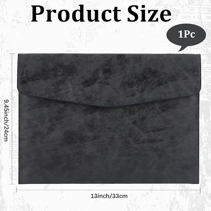 A4 PU Leather File Holder Document Folder Black Thin Waterproof Portfolio Filing Envelope Oragnizer Pocket Storage Case with Snap Closure for Receipt Contract Stationery Tablet
