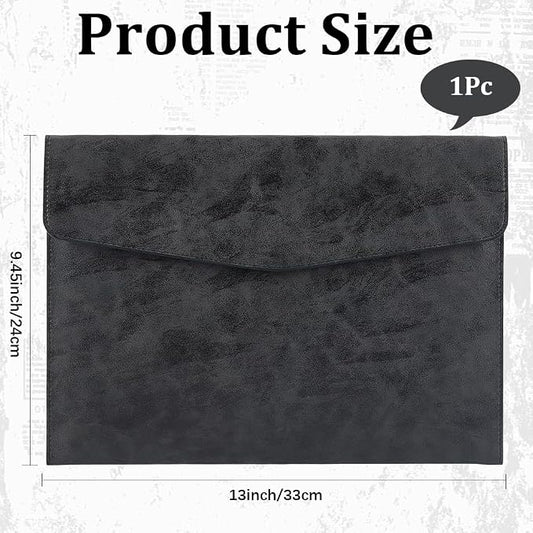 A4 PU Leather File Holder Document Folder Black Thin Waterproof Portfolio Filing Envelope Oragnizer Pocket Storage Case with Snap Closure for Receipt Contract Stationery Tablet