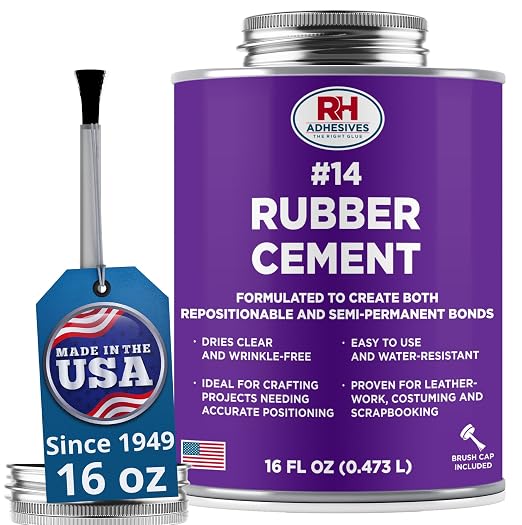 #14 Rubber Cement, 16 oz. can - Crafting, Leather, Upholstery, Costuming, Scrapbooking, DIY, Repostionable, Semi-Permanent - RH Adhesives