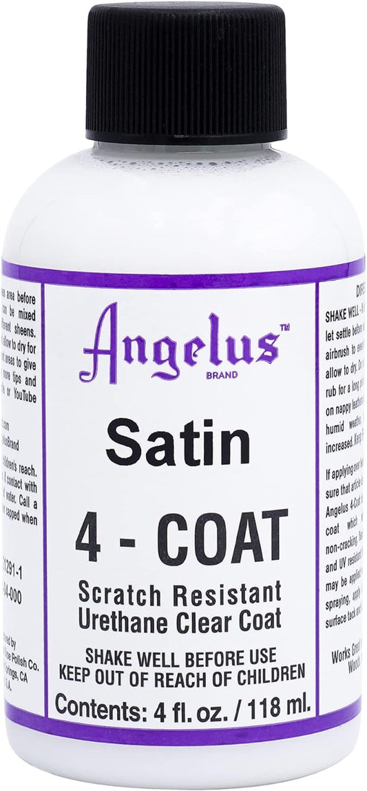 Angelus Satin 4-Coat Scratch-Resistant Leather Sealer – Durable, Flexible, Clear Coat Protection for Leather Shoes, Bags, Jackets & More - Satin Finish - 4 Fl Oz