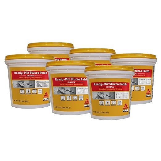 SIKA Sikacryl Stucco Repair, White, 1-Qt, Ready-Mix Stucco Patch for Large Cracks and Spalls, Acrylic-Based, Interior/Exterior, Textured, Moisture-Resistant (Pack of 6)