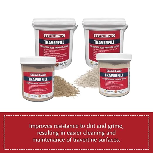 StonePro Traverfill - Travertine Repair - Fills Smalls pits, Holes & voids in Travertine & Limestone (Light 1 lb)