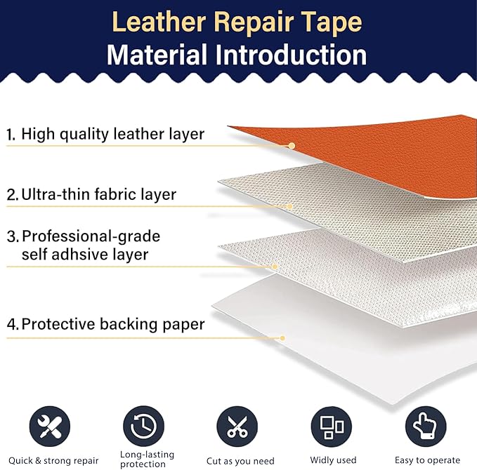 Zenyao Leather Repair Patch Tape - Self Adhesive Leather Repair Kit for Car Seat Furniture, Heavy Duty Vinyl Repair Patch for Couch Sofa, Waterproof Fix for Tears, 12x30 Inch Roll, Orange