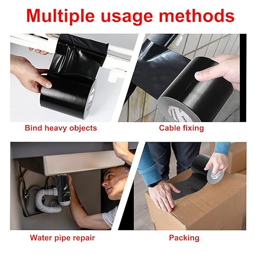 Duct Tape Heavy Duty,4 Inches x 55 Yards,9 Mil Thickness,Strong Industrial Strength,Flexible,No Residue,Waterproof and Tear by Hand,Multi-Use for Indoor & Outdoor Repairs(Black)