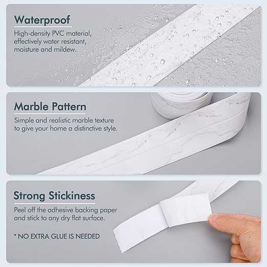 Dstorelhp Caulk Tape Waterproof Self Adhesive, Decorative Caulking Tape for Kitchen, Countertop, Bathroom, Sink, Bathtub, Toilet, Shower (White Marble, 1Roll-1.5" x 10.5Ft)