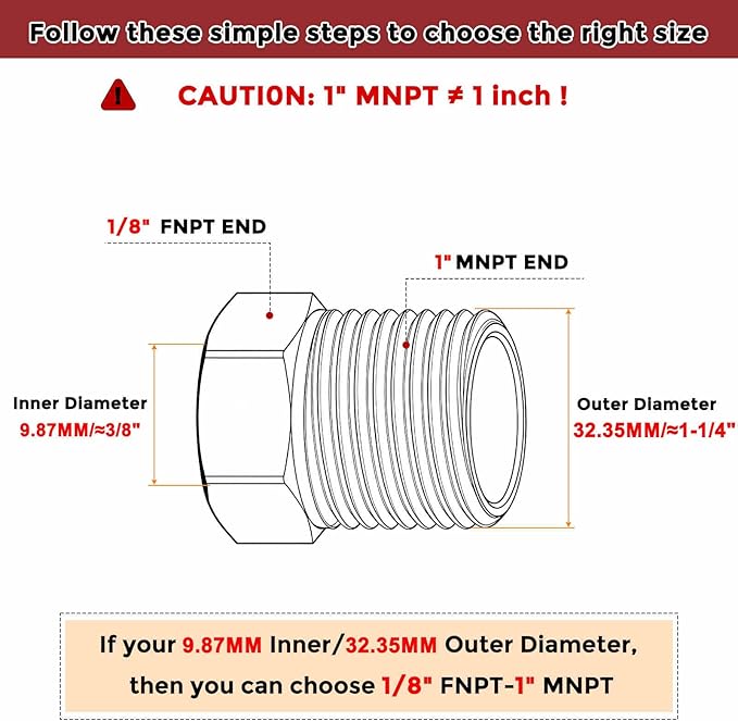 Pack of 2, 1" Male NPT NPT1/8" FeMale NPT Solid 304 Stainless Steel Hex Bushing, Hose Fittings Adapter Reducer for Bathroom Remodel, Tool Extensions