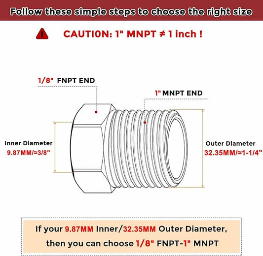 Pack of 2, 1" Male NPT NPT1/8" FeMale NPT Solid 304 Stainless Steel Hex Bushing, Hose Fittings Adapter Reducer for Bathroom Remodel, Tool Extensions