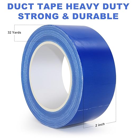 Blue Duct Tape, 2 Inches x 32 Yards, Heavy Duty Waterproof, Strong, Durable, Easy-Tear by Hand, Residue-Free for Home Repairs, Industrial, Fixed Carpet Edge, DIY Projects