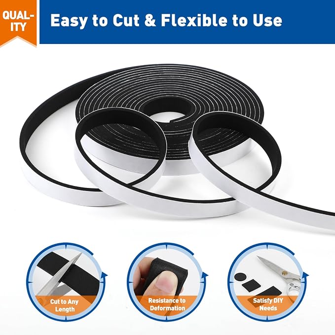 MAGZO Weather Stripping Door Seal, 1/2 in W X 1/8 in T X 99 Ft Total Adhesive Foam Insulation Tape for Windows 16.5 ft X 6 Rolls, Black
