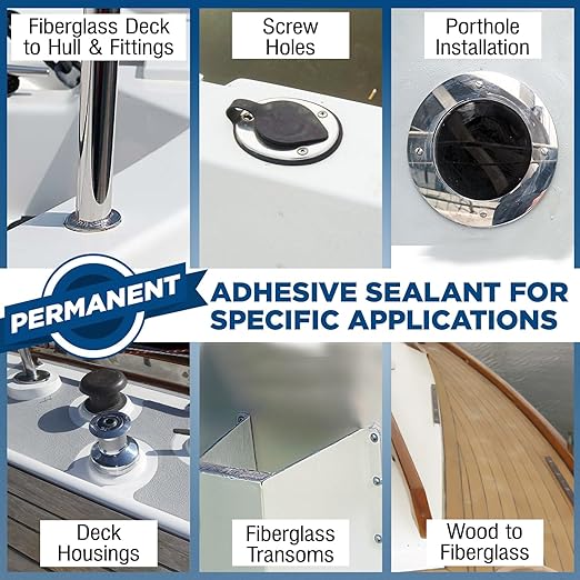Marine Adhesive Sealant 5200 Fast Cure, 10 oz White — Permanent Watertight Bond Above & Below Waterline, UV Resistant Marine Caulk for Boats, Hulls, Decks & Fittings by Berkland, American Owned