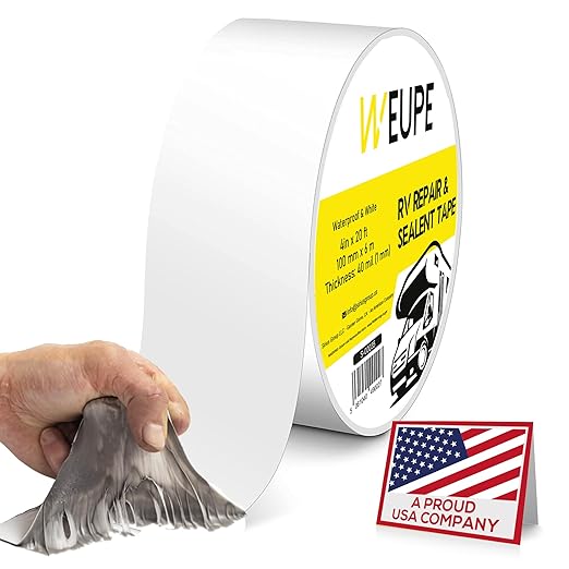 RV Sealant Tape, White, 2 Inch x 50 Feet, Roof Patch Repair Tape, Roofing Tape for RV, Waterproof Leak Tape for RV puncture, Boat Sealing, Awning, Canopy, Tents, Camper, Greenhouse and Tarpaulin