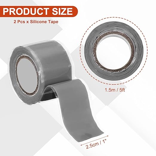 uxcell 2 Pcs Self Fusing Silicone Tape, 1" x 5ft Waterproof Water Leak Sealing Tape for Plumbing Pipe Hose Repair Handles, Grey