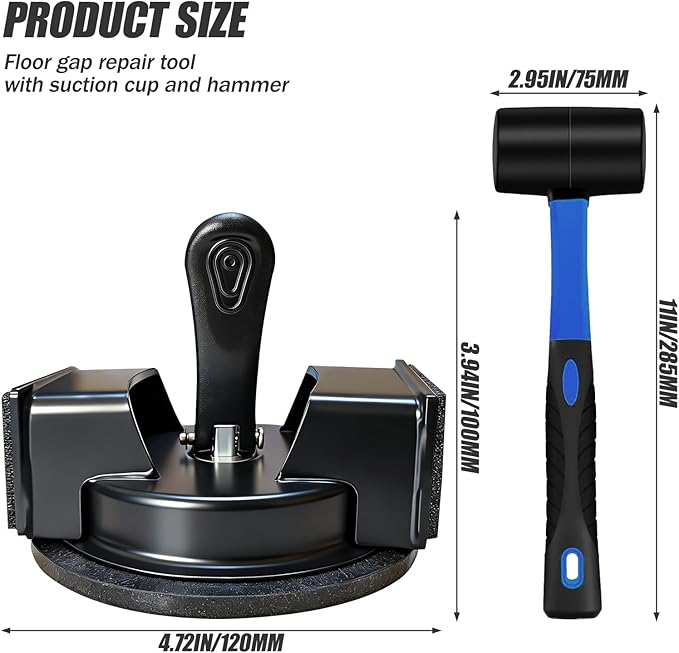 Floor Gap Fixer Tool for Laminate Floor Gap Repair,Floor Repair Kit with Suction Cup and Mallet,Perfect for Floor Gap Closing Repair Tool,Not Suitable for Scraped Surface Floor（Double headed black） ﻿