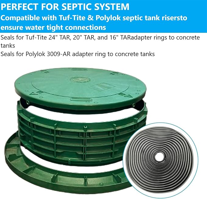 Butyl Sealing Rope 5/16" X20ft long for Tuf-Tite and Polylok Septic Tank Risers