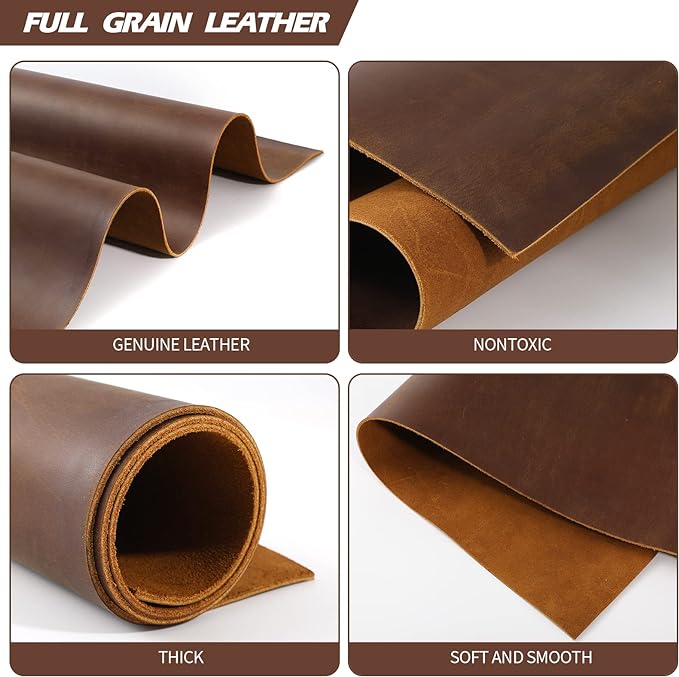 RingSun Genuine Leather Sheets for Leather Craft 10''X10'' Full Grain Leather for Tooling Craft Sewing (2mm), Dark Brown