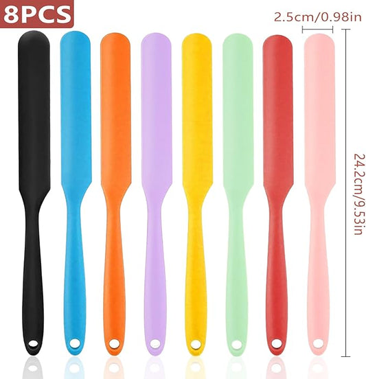 8 Pcs Silicone Wax Spatula with Long Handle for Kitchen Baking, Waxing Tools & Jar Blender Accessories Small Rubber Scraper for Butter Jam Cream Cake Spreaders Tnkcter