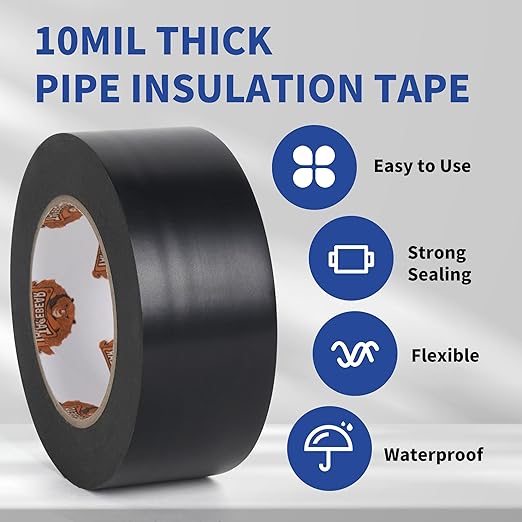 TAPEBEAR Corrosion Protection Pipe Tape, 10mil Pipe Wrap Tape for Drain Pipe, Metal Electrical Outdoor Underground Pipe, Waterproof PVC Black Tape Thicker for Hose Leak Proof, 2Inch x 33Yard, 5 Rolls
