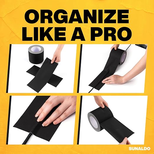 Gaffers Tape Heavy Duty, Easy to Rip, Residue-Free Professional Grade Floor Tape for Electrical Cords, Matte Finish Non Reflective, Weather Resistant (1, Black, 4" x 30 Yards)